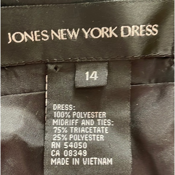 JONES NEW YORK DRESS 14 Black Satin Midi Cocktail Dress Fit and Flair NWT - Picture 2 of 14